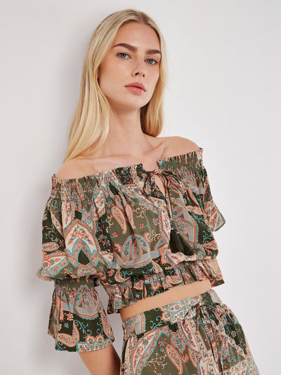 Satin Scarf Print Cropped Top Top Apricot Collections 