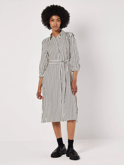 Vertical Stripe Gathered Sleeve Dress Apricot Collections 